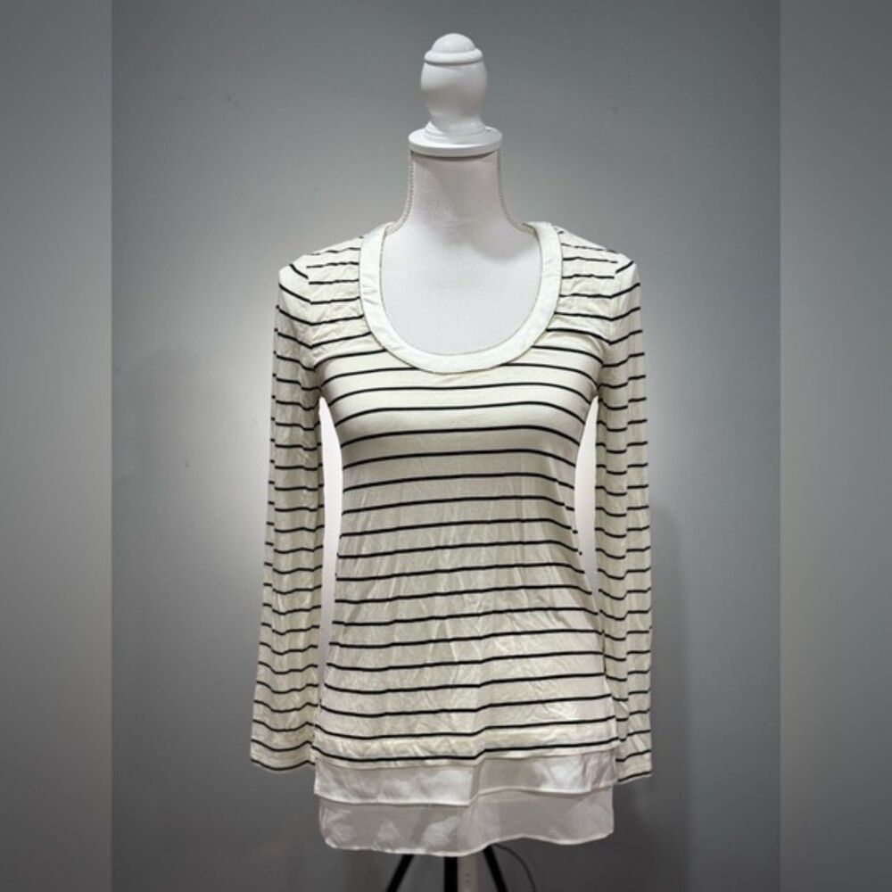 SALE! Cream WHBM Striped Scoop Neck L/S Top Size XXS